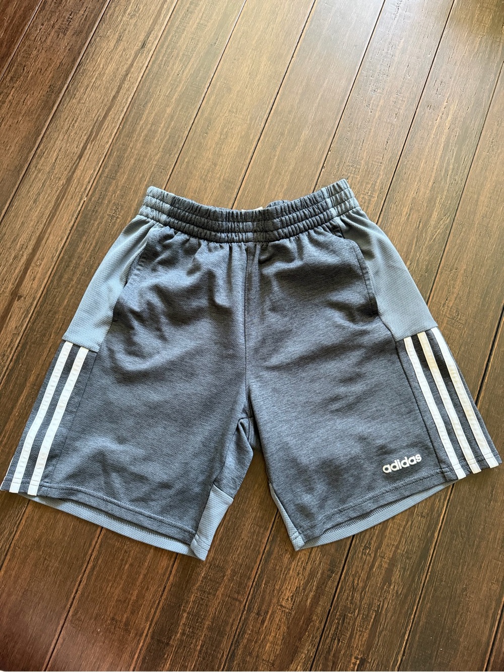 adidas Kids Gray Athletic Shorts with White Stripes